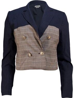 Jason Wu Navy Plaid Double Breasted Cropped Blazer Size Small NWOT
